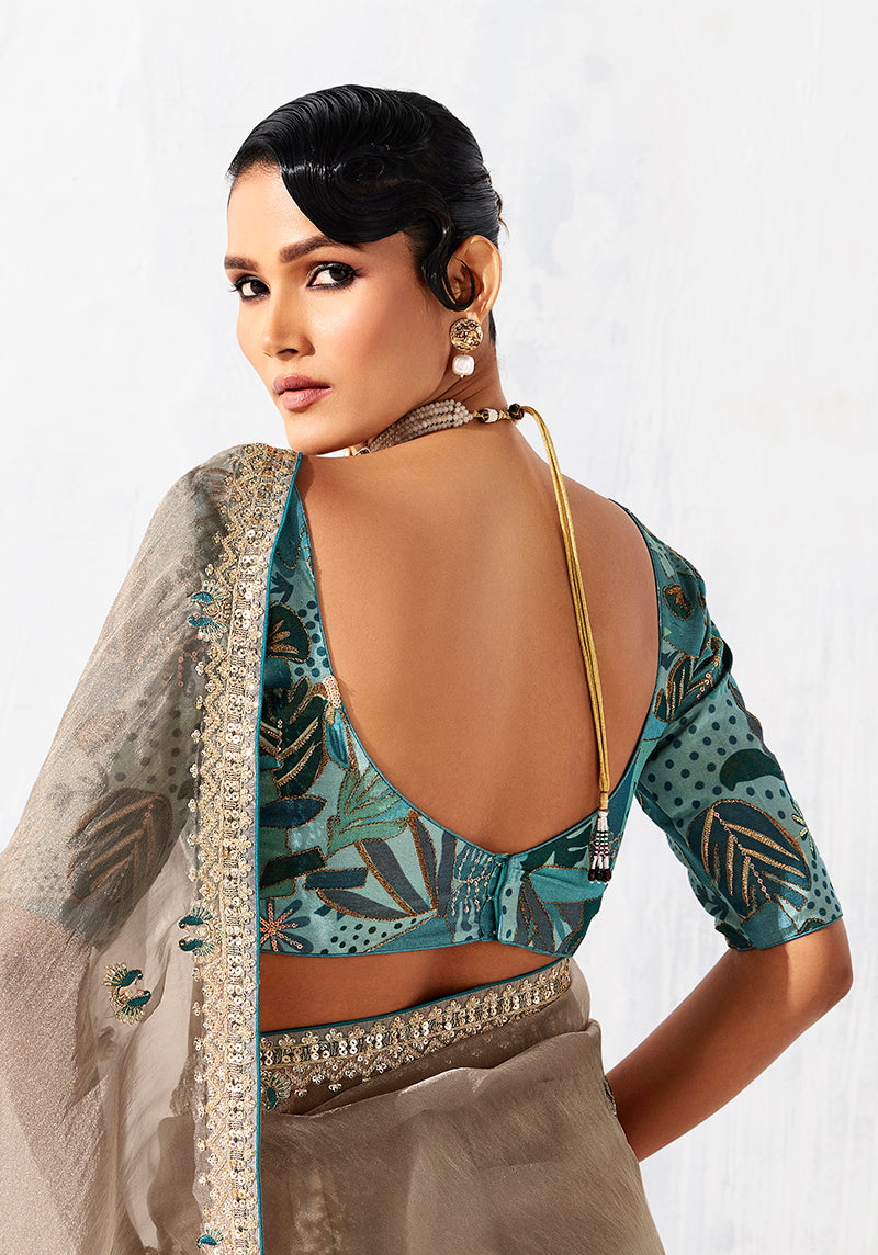 Monjolika Fashion Beige Fancy Fabric Embroidered Contemporary Saree