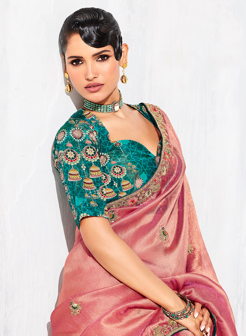 Pink Fancy Fabric Embroidered Contemporary Party Wear Saree