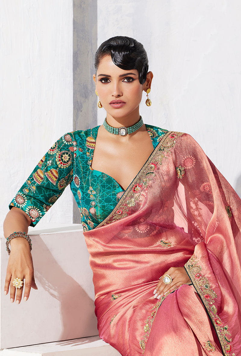 Pink Fancy Fabric Embroidered Contemporary Party Wear Saree