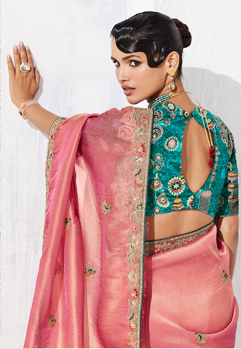 Pink Fancy Fabric Embroidered Contemporary Party Wear Saree