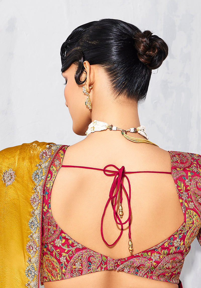Mustard Embroidered Fancy Fabric Saree for Festive Occasions