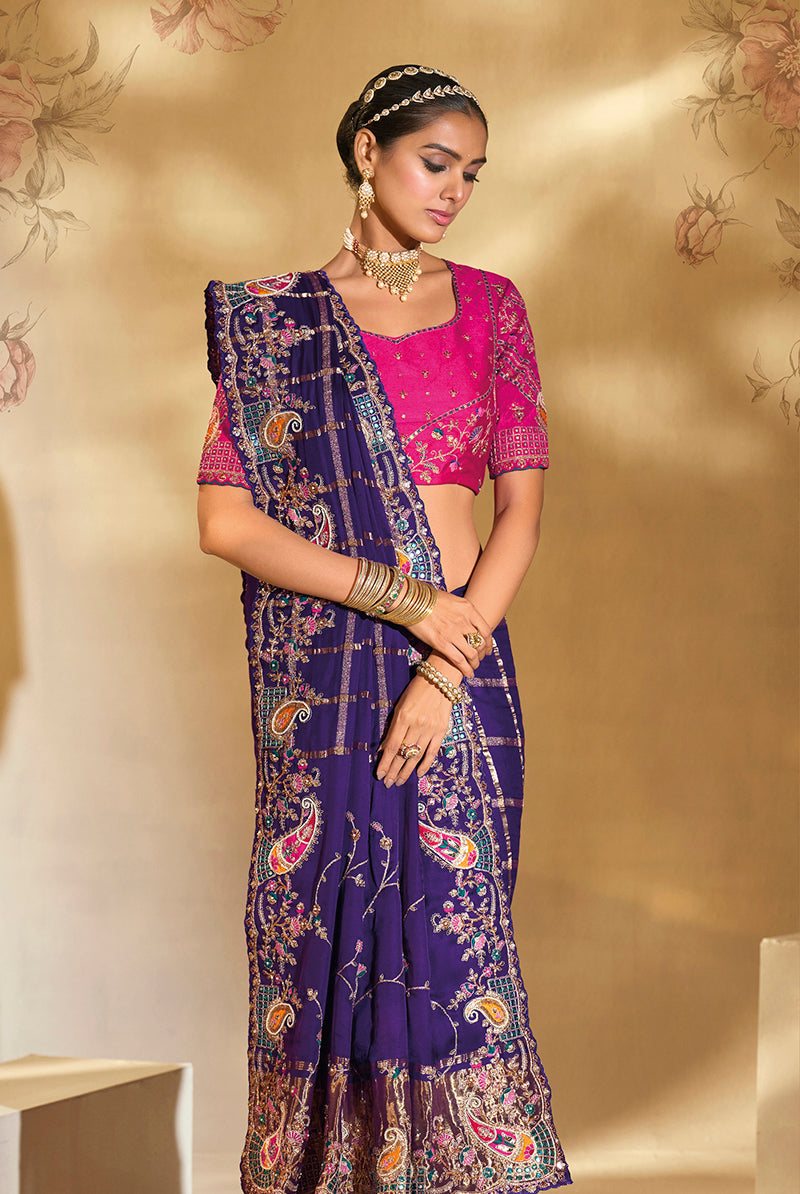 Purple Silk Saree with Embroidery and Heavy Work Blouse