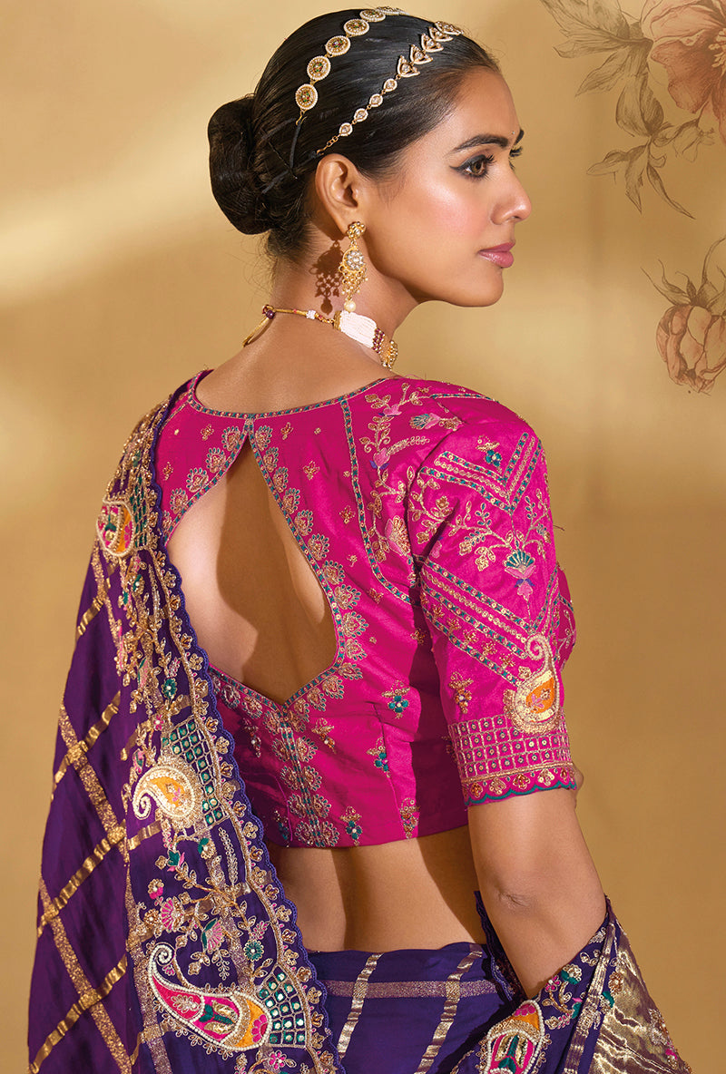 Purple Silk Saree with Embroidery and Heavy Work Blouse