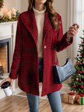 A woman wearing a classic plaid collared button-down jacket, styled for a casual everyday look.