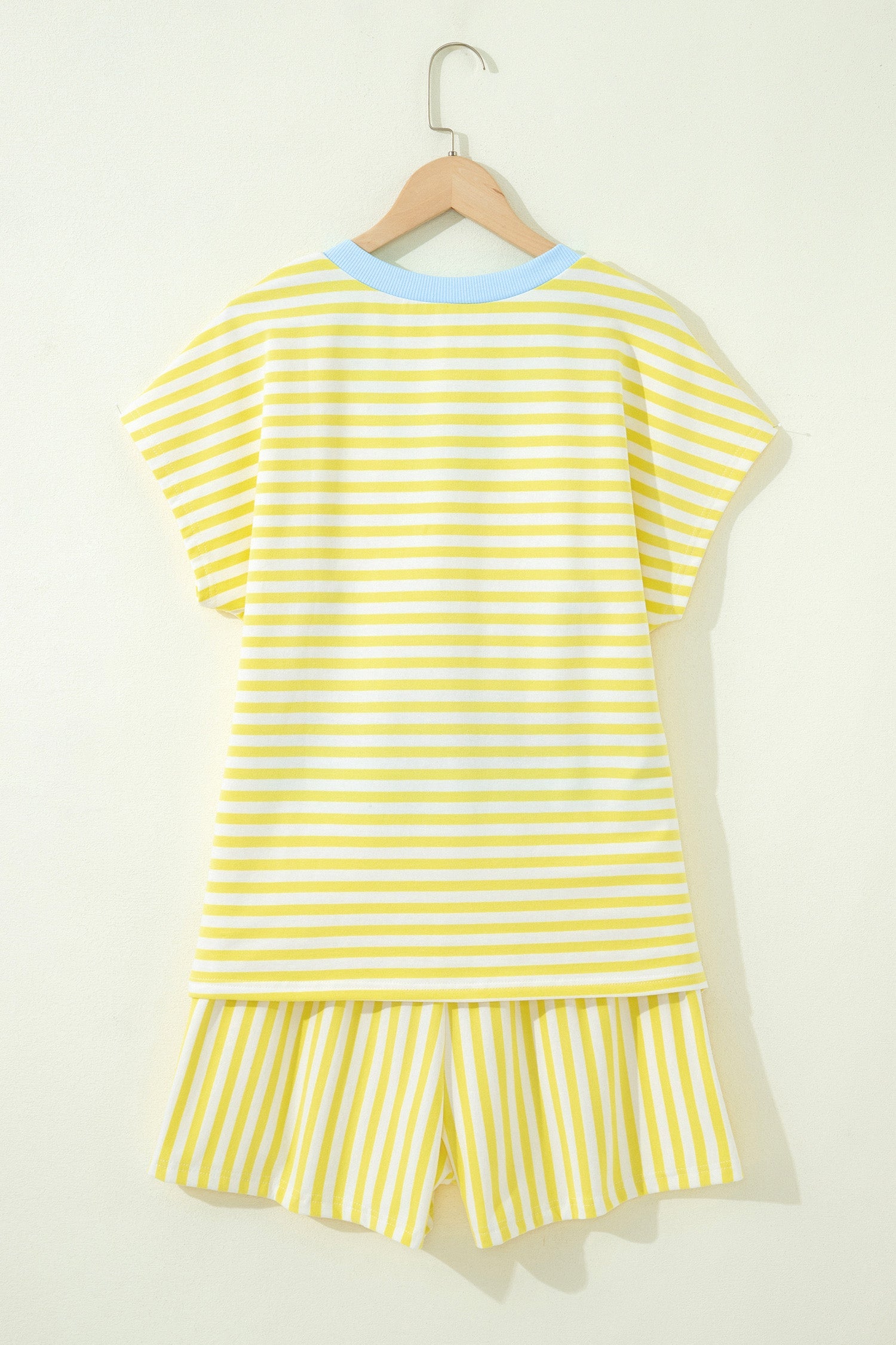 Stripe Colorblock V-Neck Tee & Drawstring Short Loungewear Set