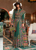 Dark green silk blend printed saree for festive and ceremonial occasions