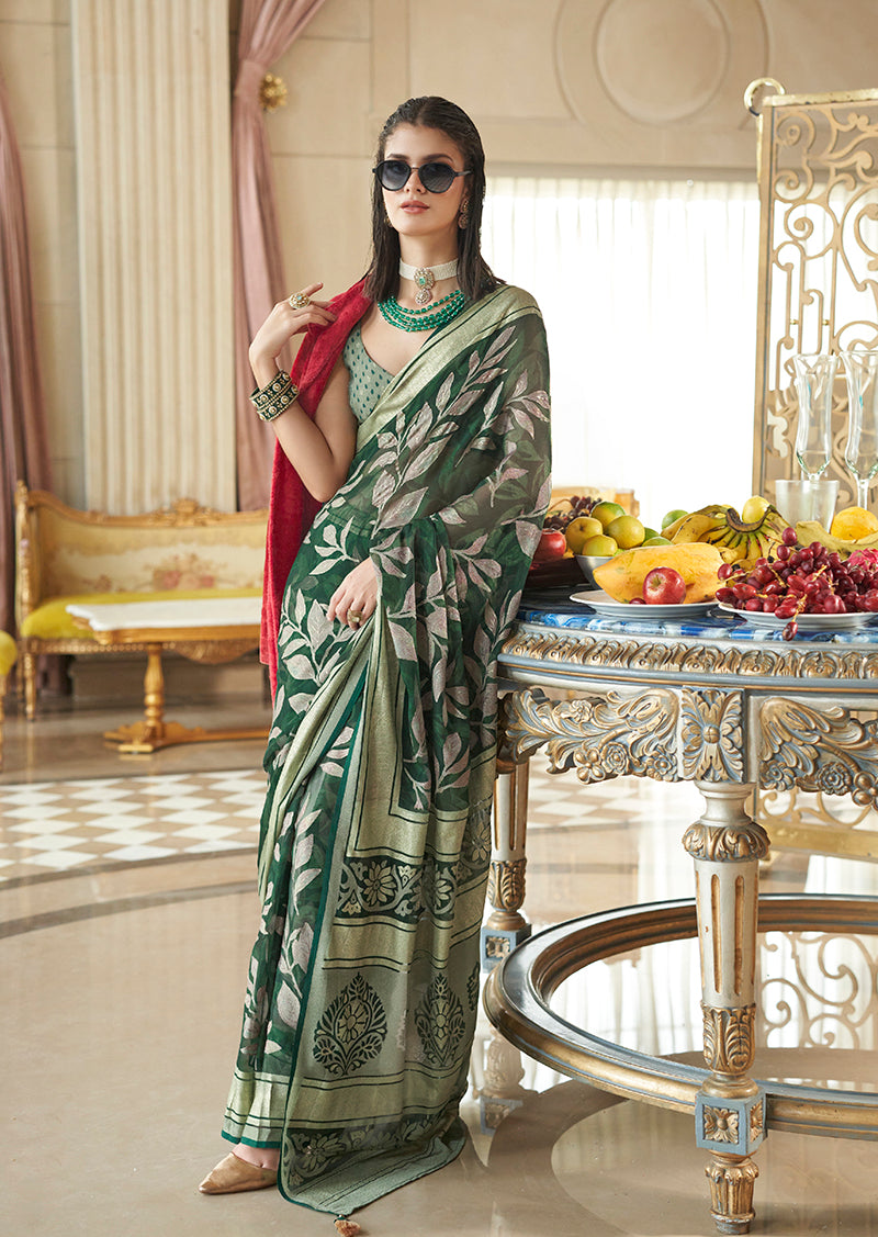 Dark green georgette saree with elegant fancy work for formal ceremonies
