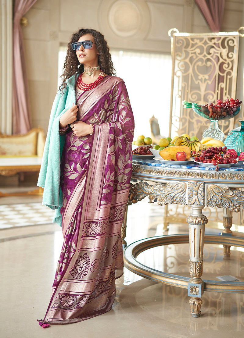 Elegant purple georgette saree with fancy embroidery work for ceremonies.