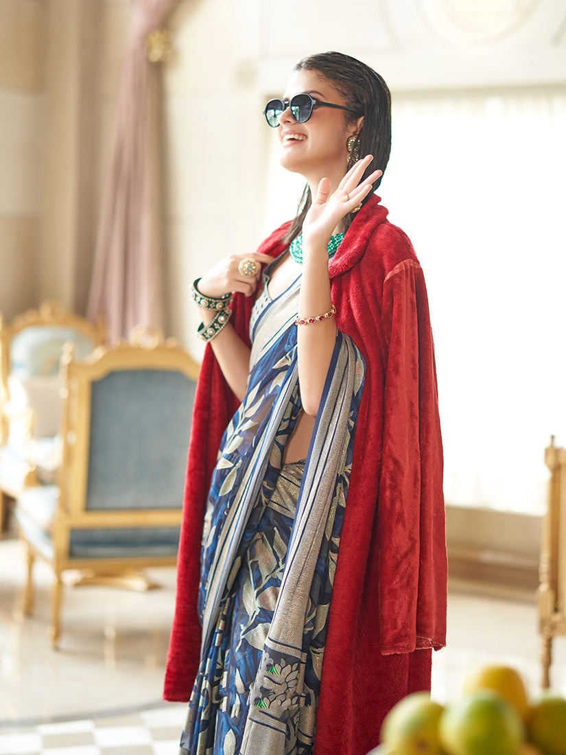 Navy Blue Georgette Classic Saree with Fancy Ceremonial Work