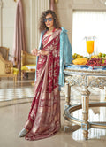 Elegant red georgette saree with fancy embroidery detailing