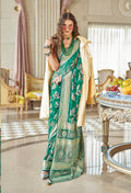 Monjolika Fashion Georgette Classic Saree with Fancy Work for Ceremonial in Sea Green