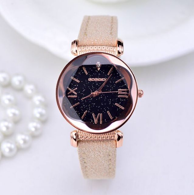 Women's Rose Gold Starry Dial Leather Strap Fashion Watch - Image 11