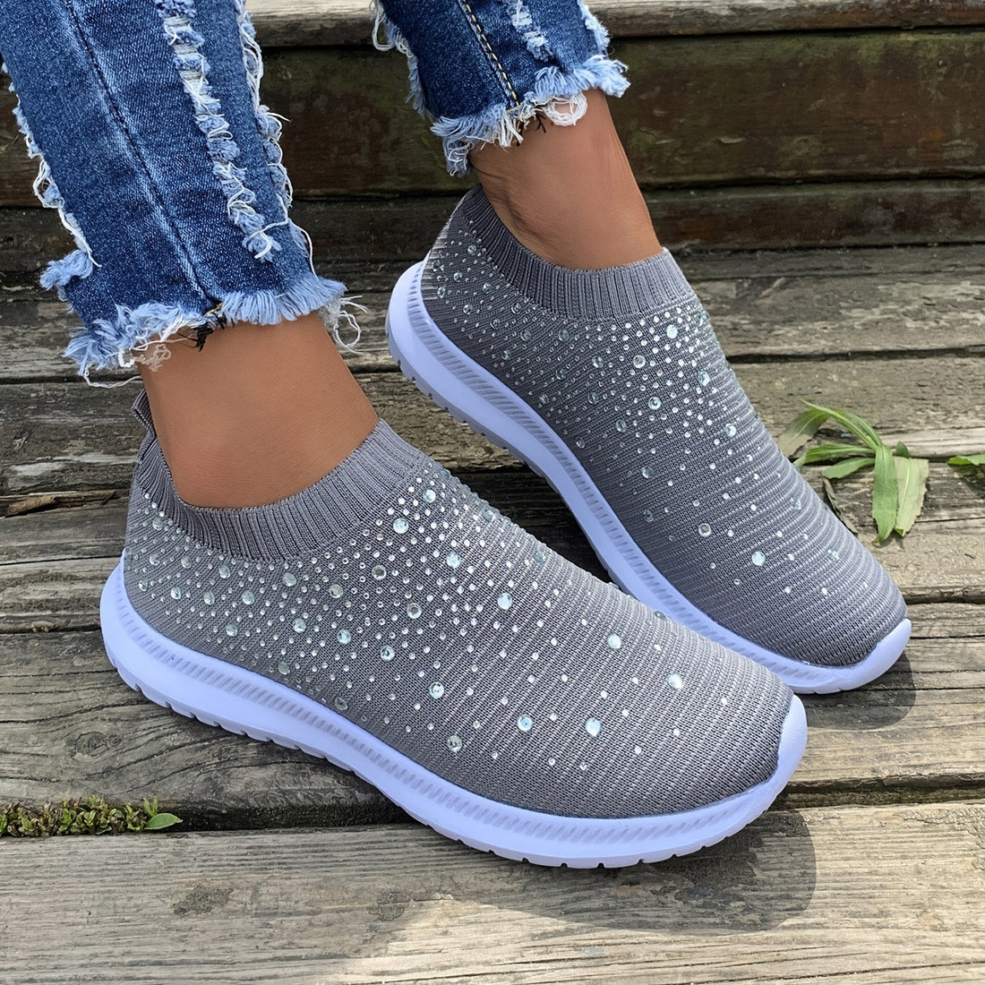 Women's Rhinestone Rainbow Color Block Breathable Mesh Sneakers - Image 4