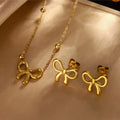 Stainless Steel Gold Tone Jewelry Set For Women Ball Station Chain 3D Bow Knot Pendant Necklace Bow Stud Earrings Sweet Cute Minimalist Fashion Dropshipping Jewelry Gift