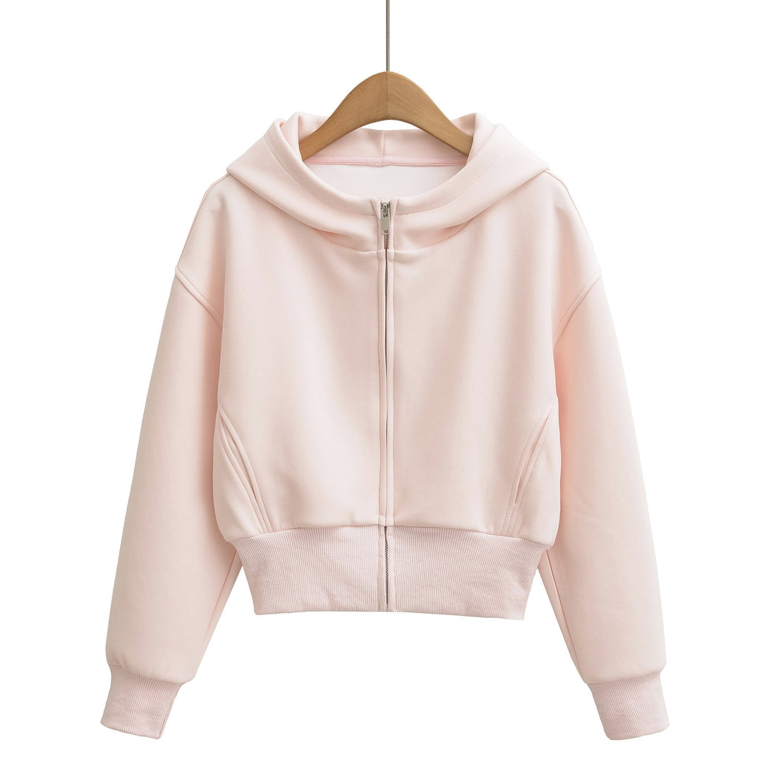 Women's Cropped Full-Zip Hoodie Sweatshirt - Pink, Grey, Black - Image 2