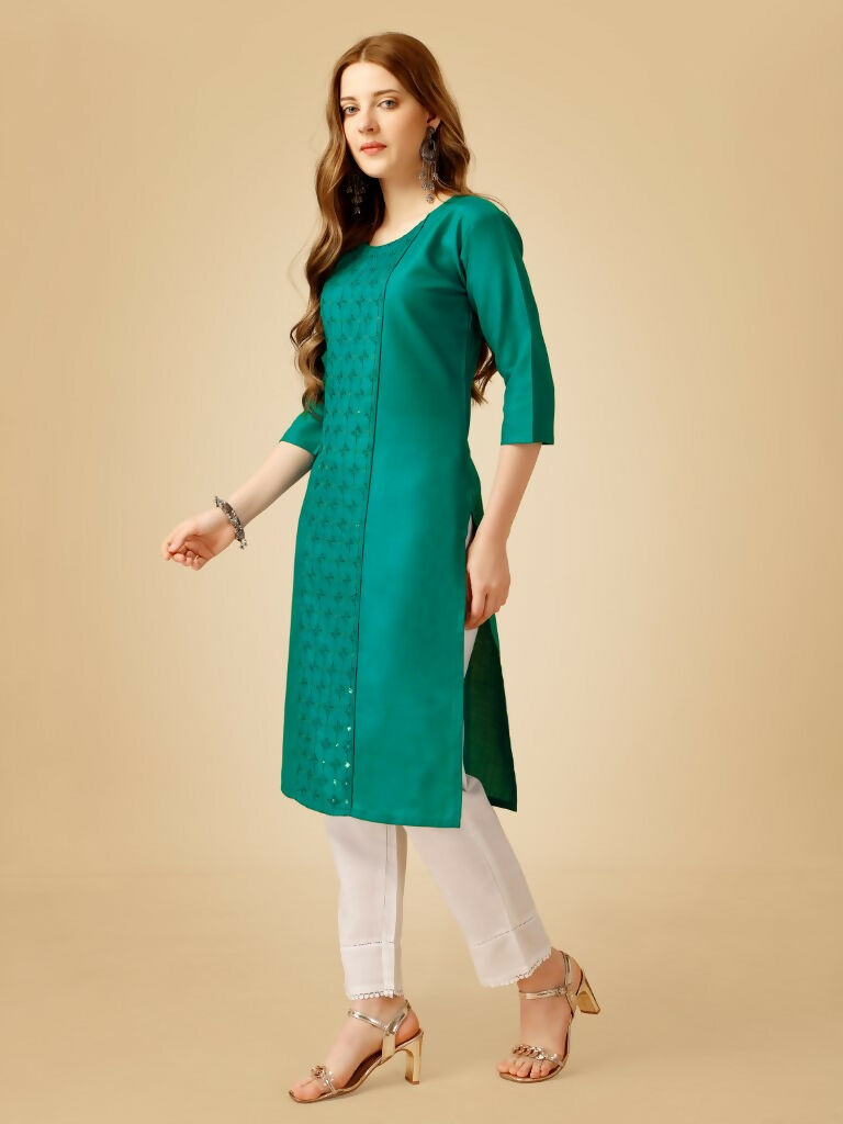 Women's Rama Cotton Blend Embroidered Straight Kurta Pant Set