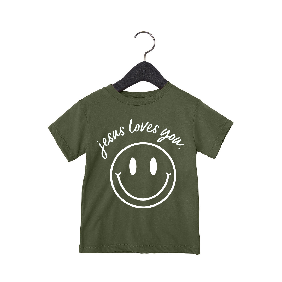 Jesus Loves You Smiley Youth Graphic Tee Unisex Cotton Crew Neck