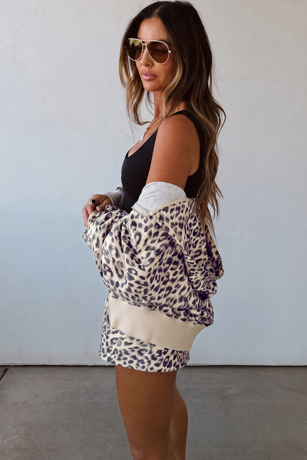Multicolour Leopard Zip-Up Hooded Drawstring Pant Set