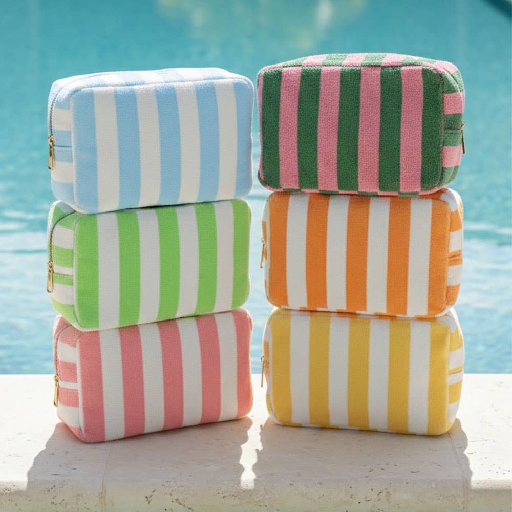 Pink Striped Terry Cloth Cosmetic Pouch