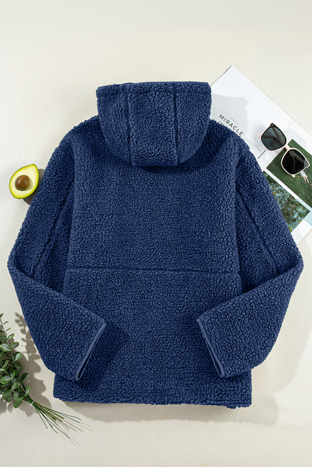 Women's Solid Fleece Zip-Up Hooded Jacket with Drawstring Pockets