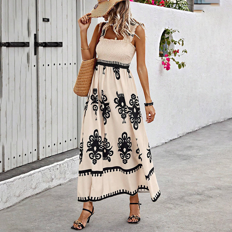 Women’s Wide Strap Printed Maxi Dress Boho Beach Vacation Style - Image 8