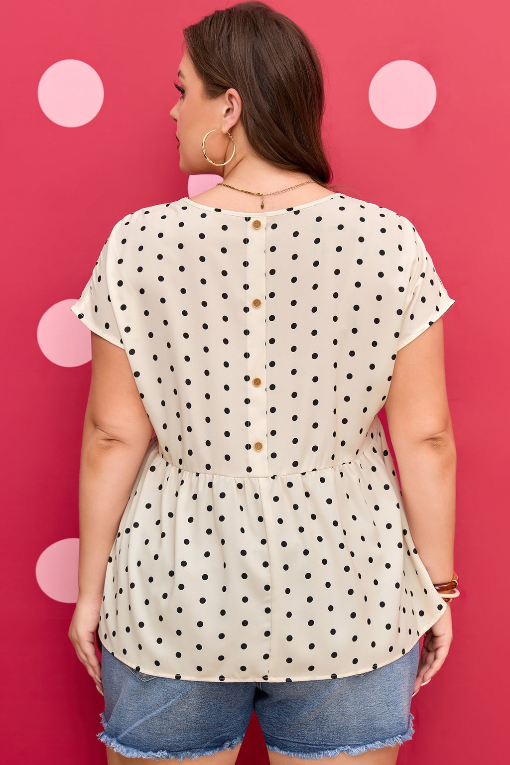 Adora Polka Dot Button Detail Babydoll Blouse | Polyester