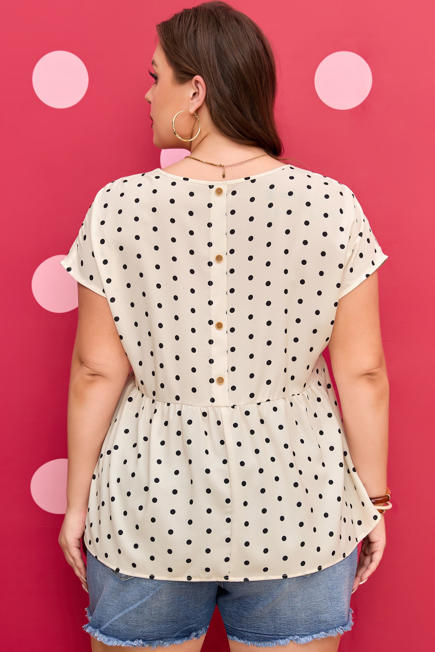 Adora Polka Dot Button Detail Babydoll Blouse | Polyester