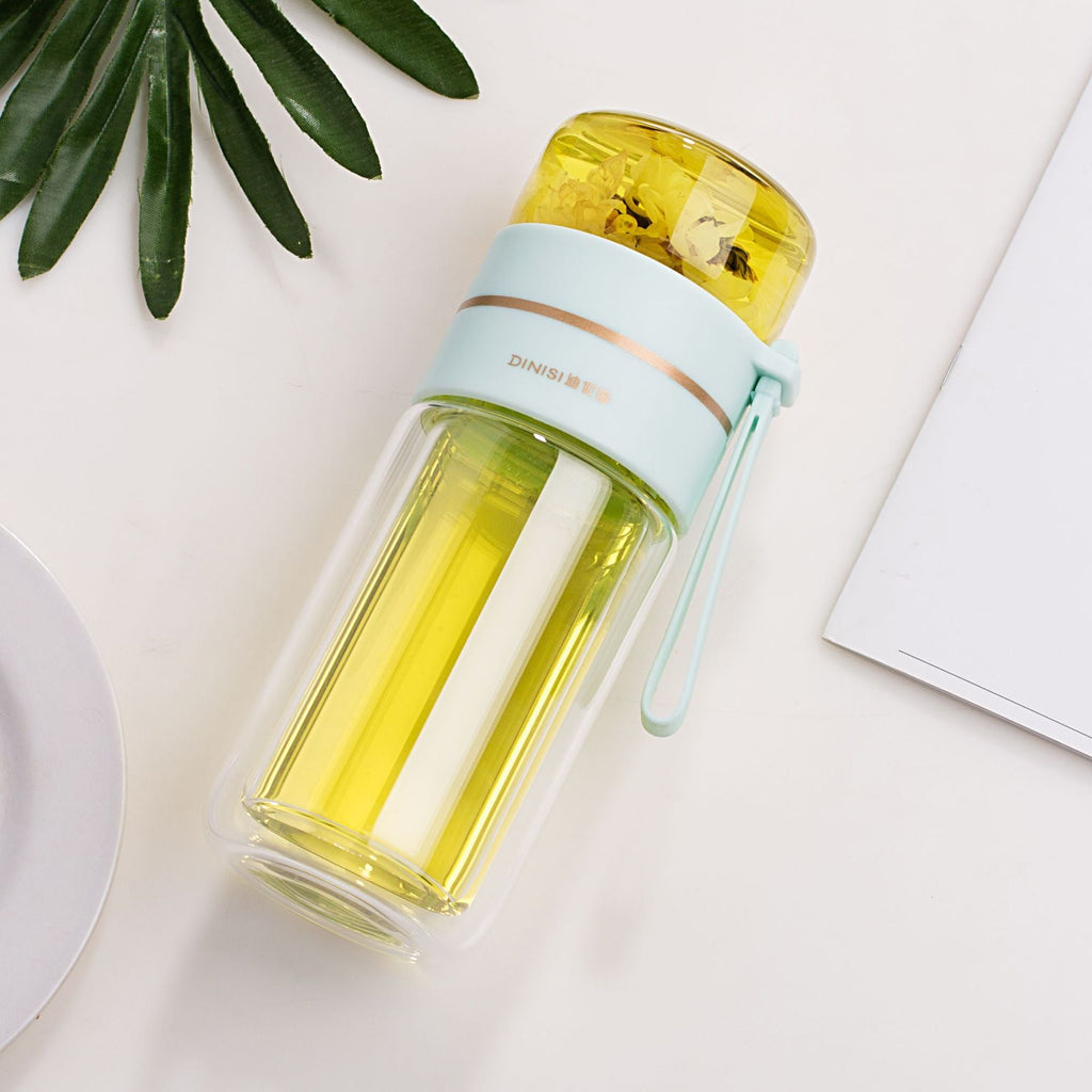 Double Wall Glass Tea Infuser Bottle with Leakproof Filter