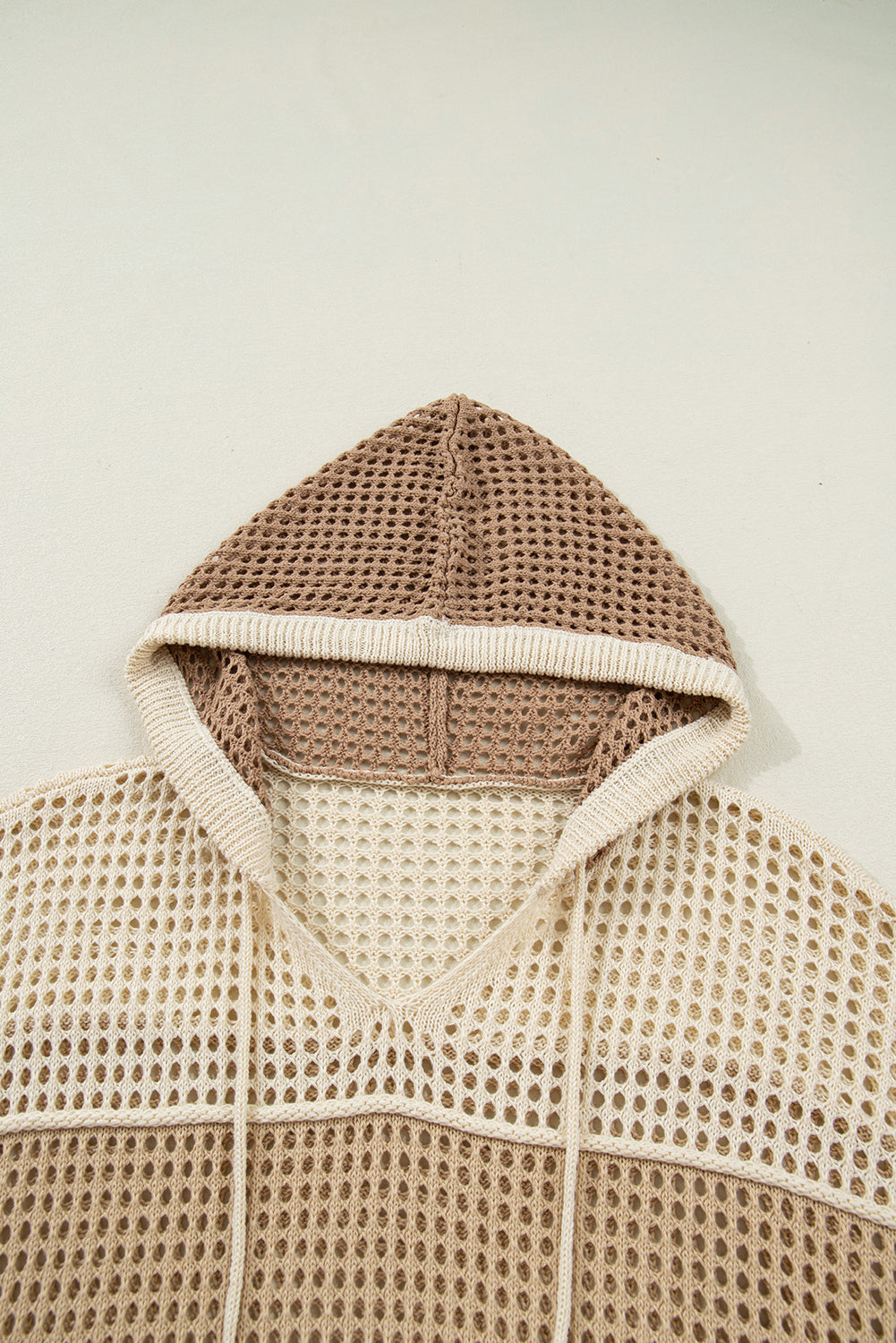 Plus Size Colorblock Hollowed Knit Hooded Sweater
