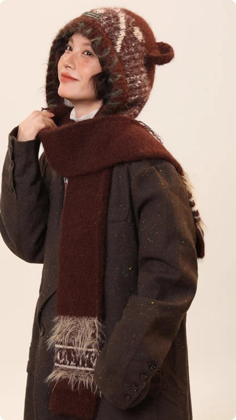 Women's Cute Bear Ear Knitted Winter Beanie Hat