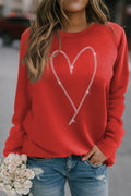 Red Rhinestone Heart Graphic Polyester Sweatshirt
