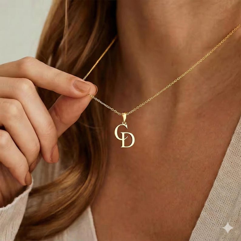 Custom Interwoven Double Letter Pendant Necklace in Gold Tone