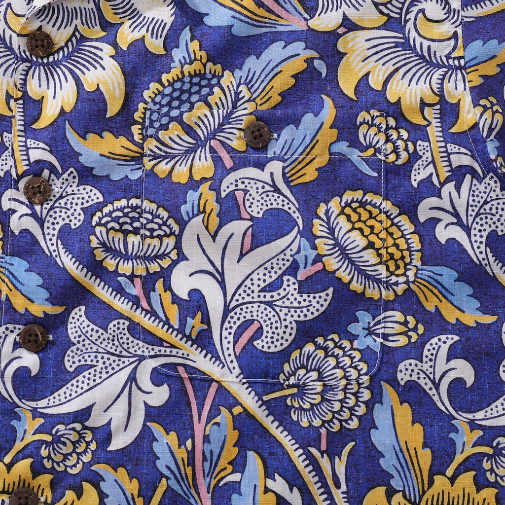 Azure Garden Print Hawaiian Shirt 100% Cotton Camp Collar