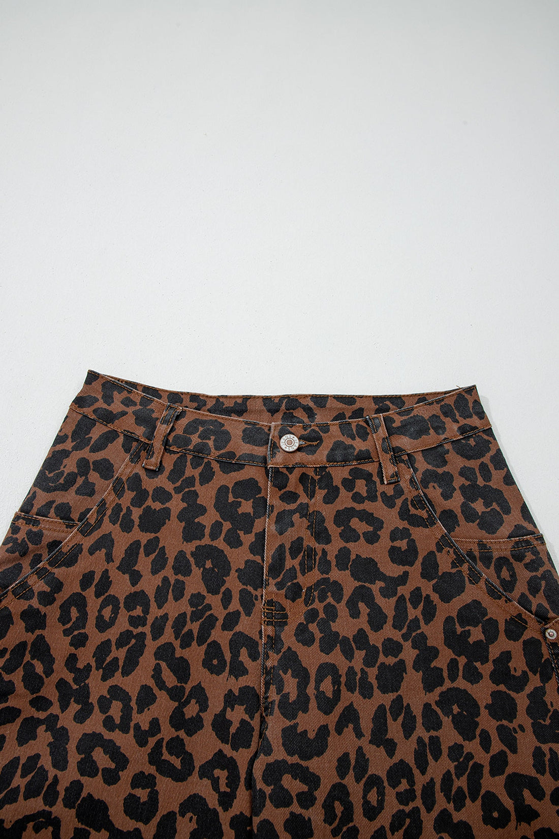 Leopard Seam Detail High Waist Barrel Leg Jeans