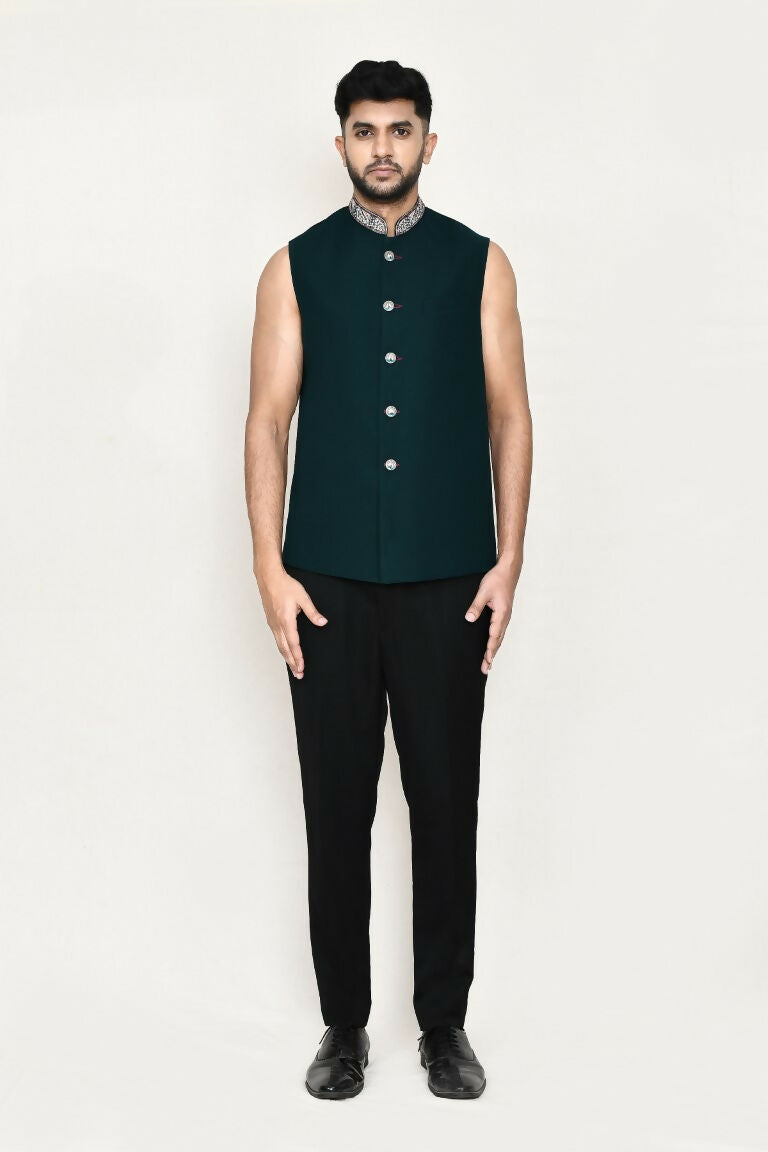 Green Imported Polyester Open Prince Coat and Pant Set
