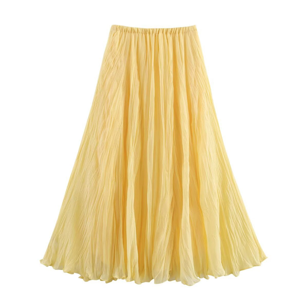 Harajuku Pleated Elastic Waist Long Skirt for Women - Sunflower, Pink - Image 3