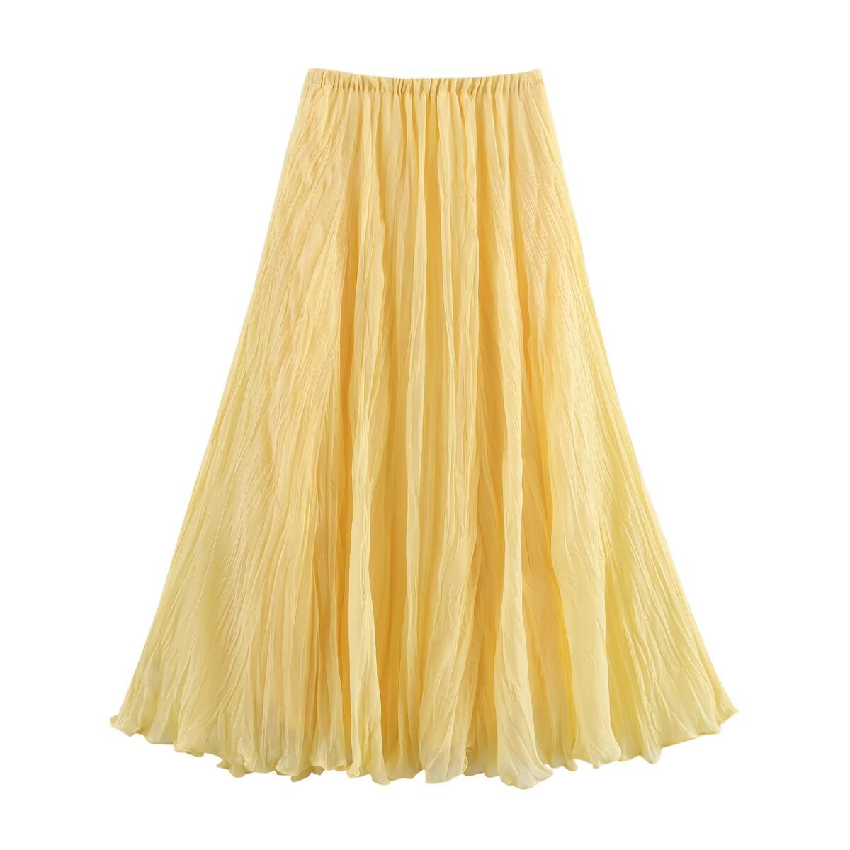 Harajuku Pleated Elastic Waist Long Skirt for Women - Sunflower, Pink - Image 3