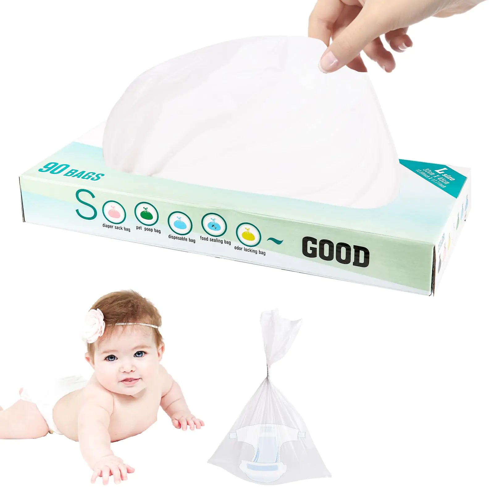 Odor Sealing Disposable Bags for Pet Waste Diapers Ostomy bags or any Sanitary Product Leak Proof Odor Blocking Bags Dog Poop Waste Bags Durable and Unscented (White L-90)