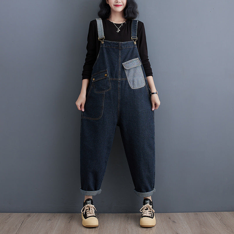 Women's Denim Cowboy Cropped Overalls - Relaxed Harajuku Style - Image 3