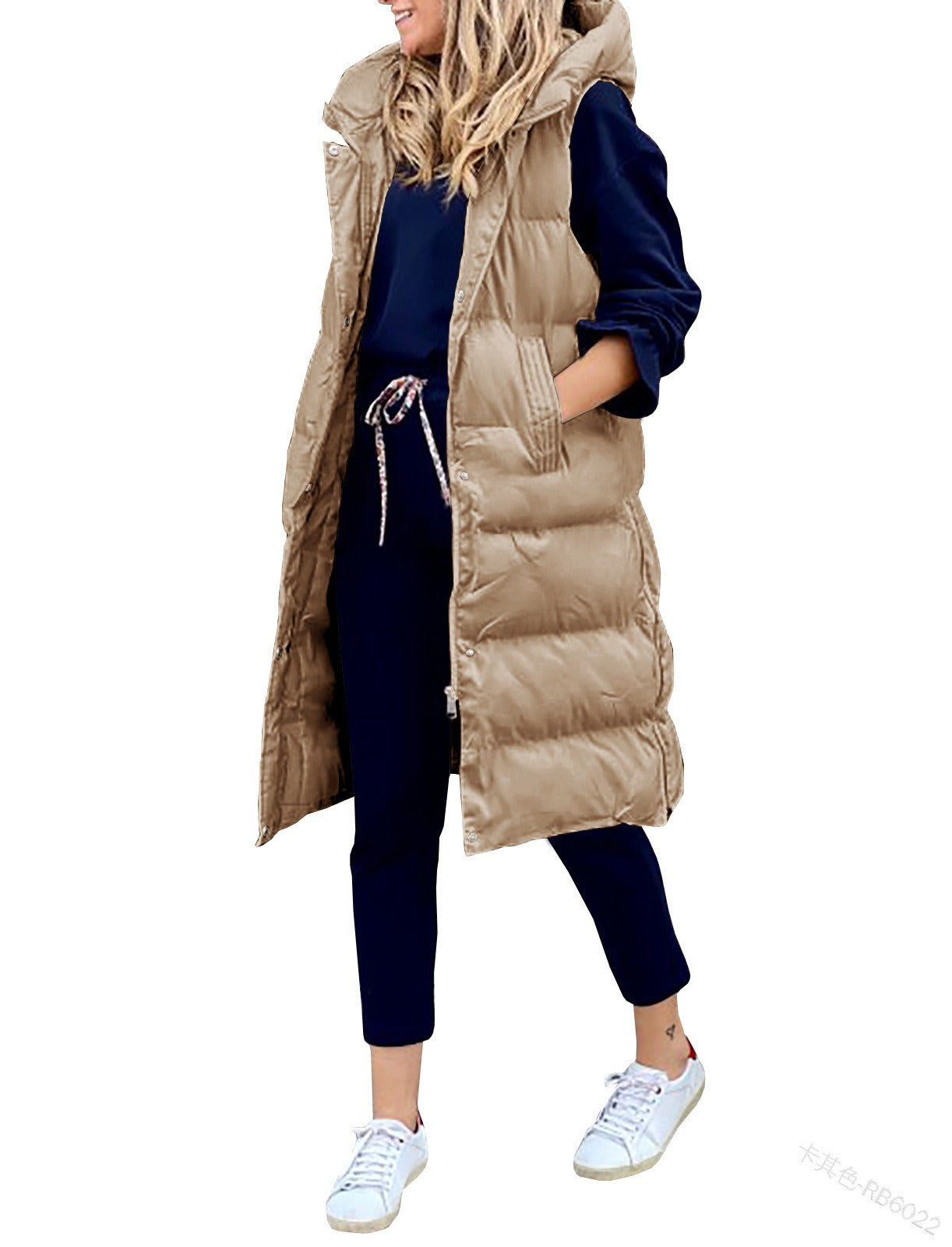 Women's Long Hooded Puffer Vest Sleeveless Quilted Jacket - Image 3