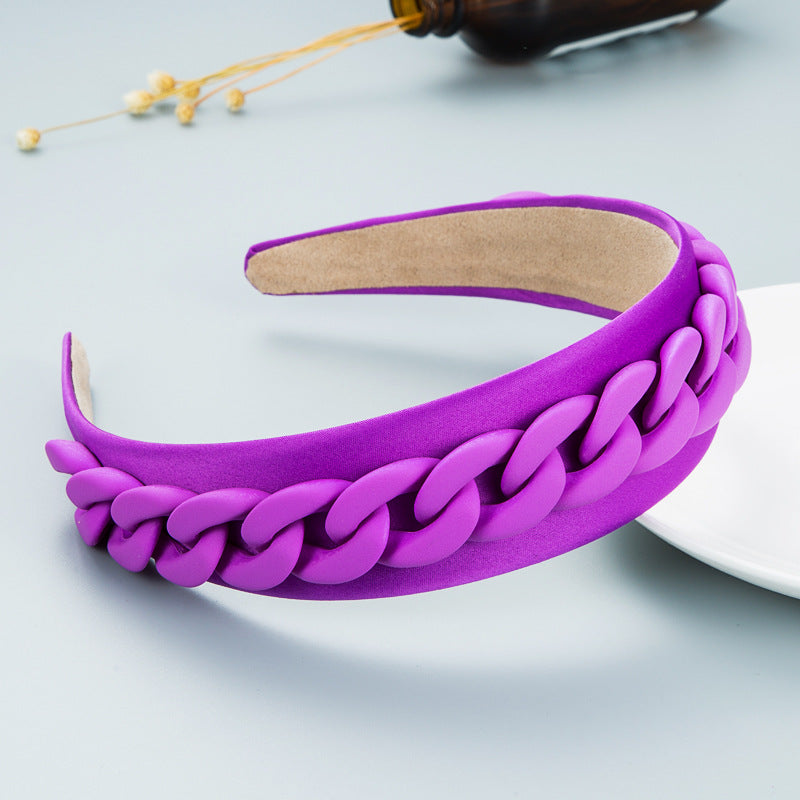 Vibrant Wide Braided Headband with Macaron Color Chain - Image 6