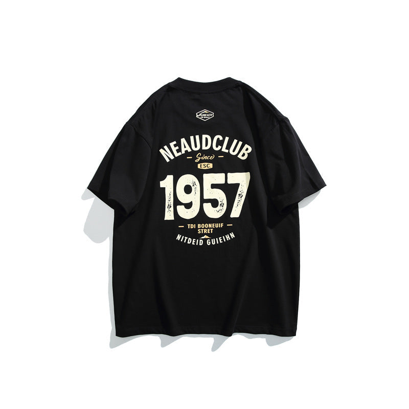 White Loose Casual T-Shirt with Graphic 1957 Print - Image 4