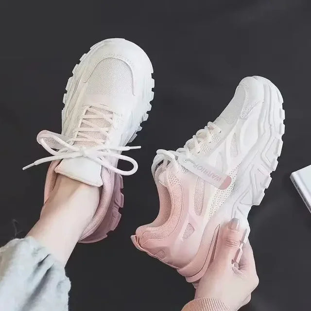 Women's Breathable Platform Sneakers - Gradient Mesh Design