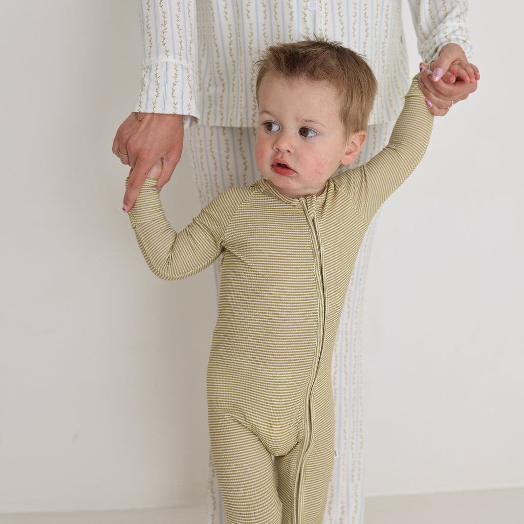 Willow Stripe Ribbed Bamboo Zip Pajamas