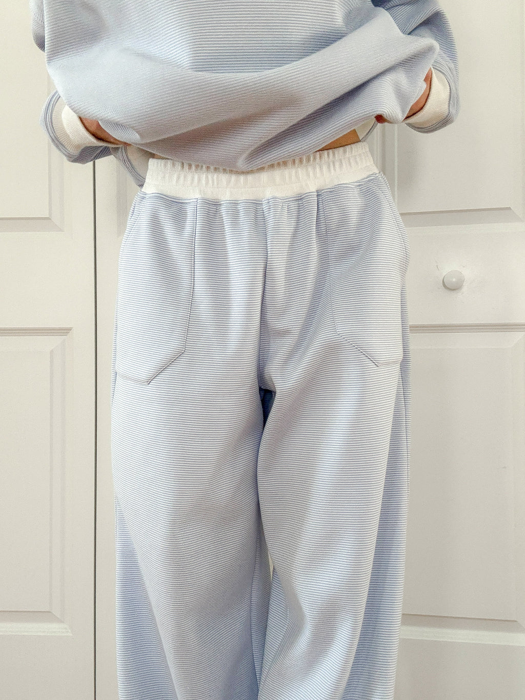 Blue and White Mini Striped Unisex Sweatpants Lounge Bottoms