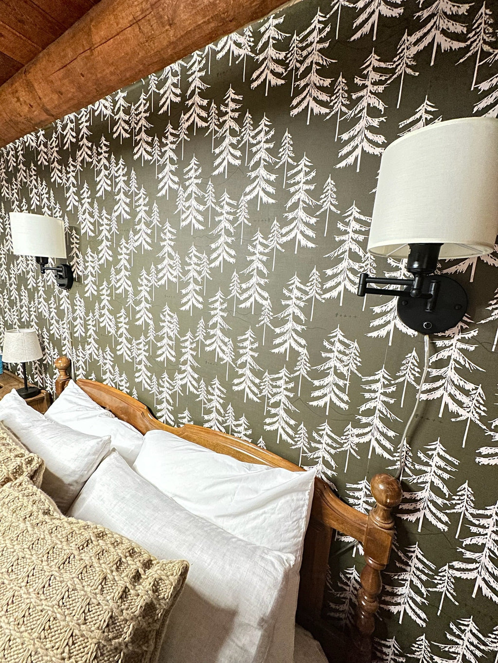 Cascade Nature-Inspired Wallpaper in Olive Green and White