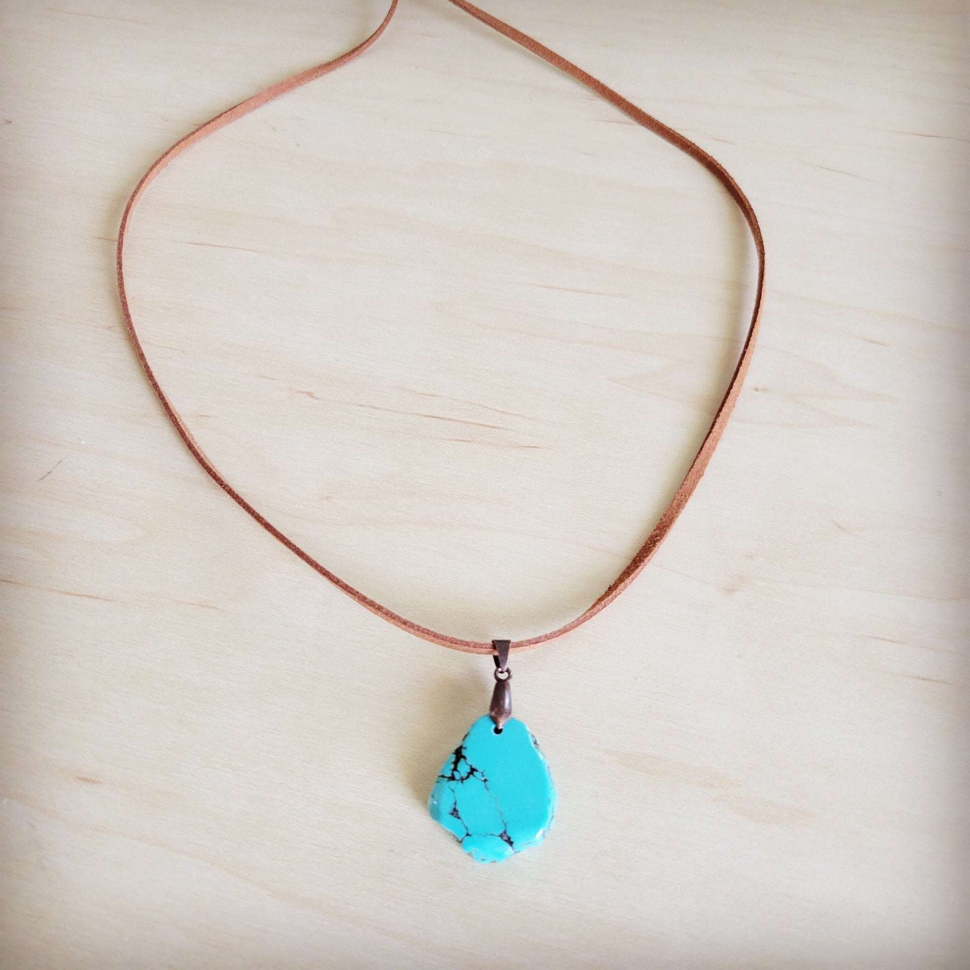 Genuine Turquoise Slab Pendant on Adjustable Leather Cord - Image 10