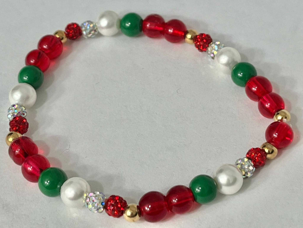 Christmas Jeweled Bead Bracelet - Festive Holiday Stretch Jewelry