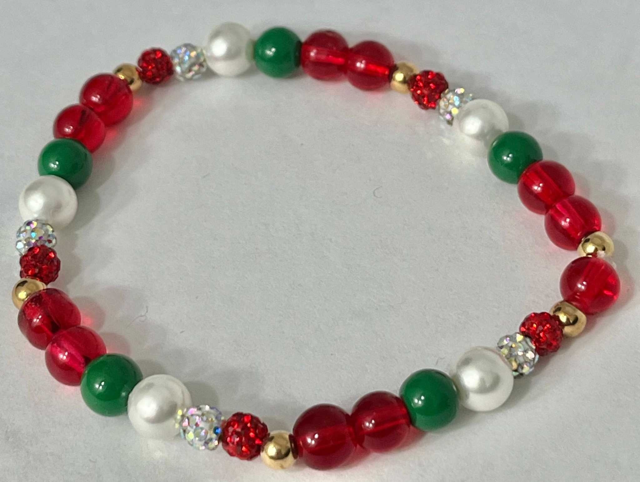 Christmas Jeweled Bead Bracelet - Festive Holiday Stretch Jewelry