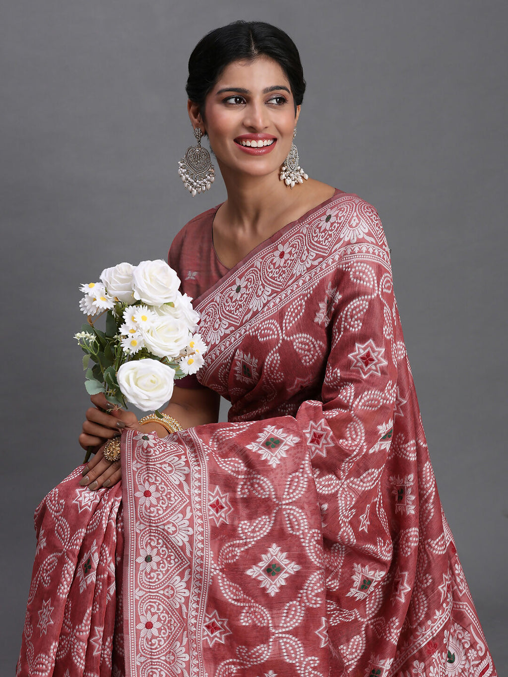 Peach Linen Cotton Saree with Matching Blouse Piece
